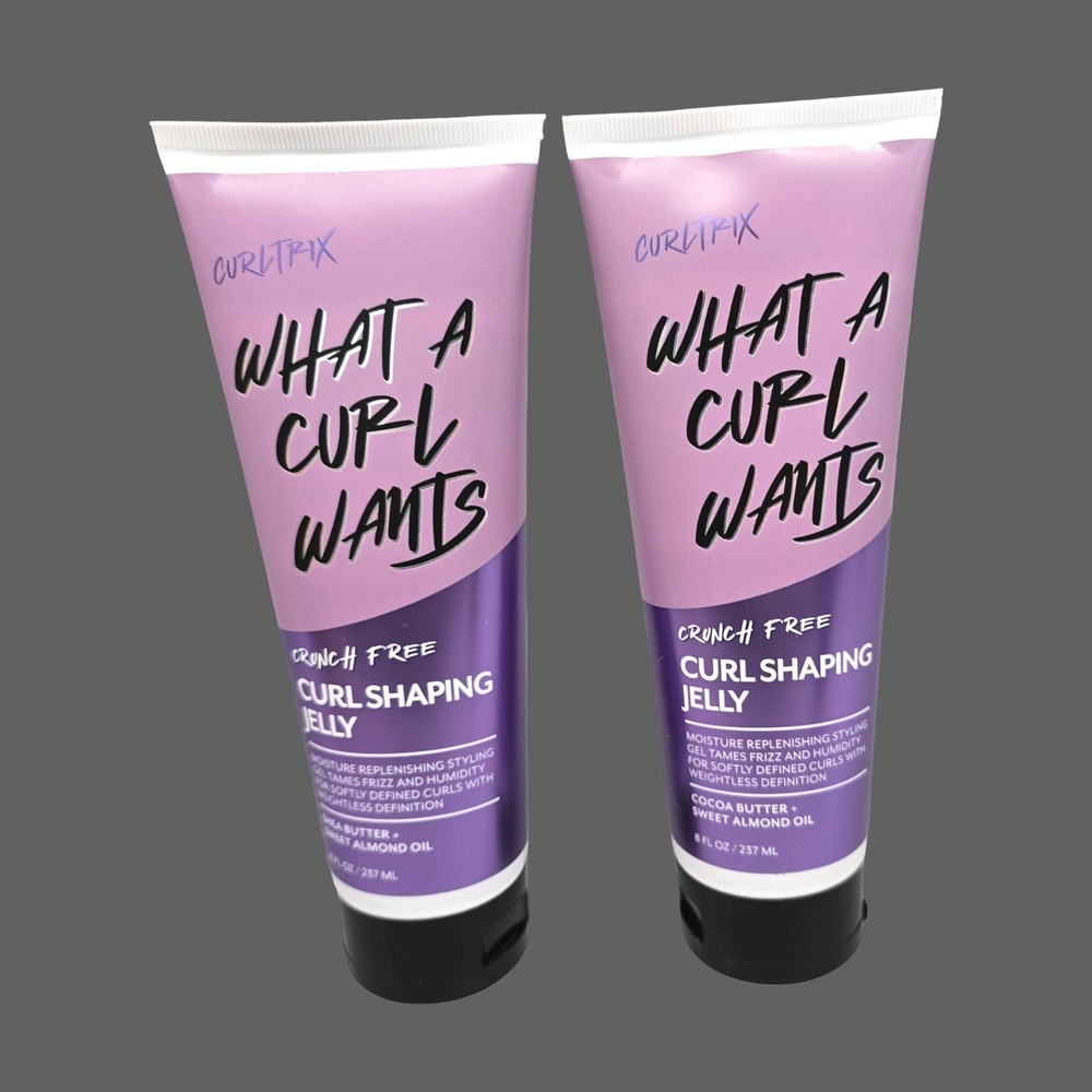 2 PACK Curltrix What a Curl Wants Crunch-Free Styling Gel Shaping Jelly - 8 oz
